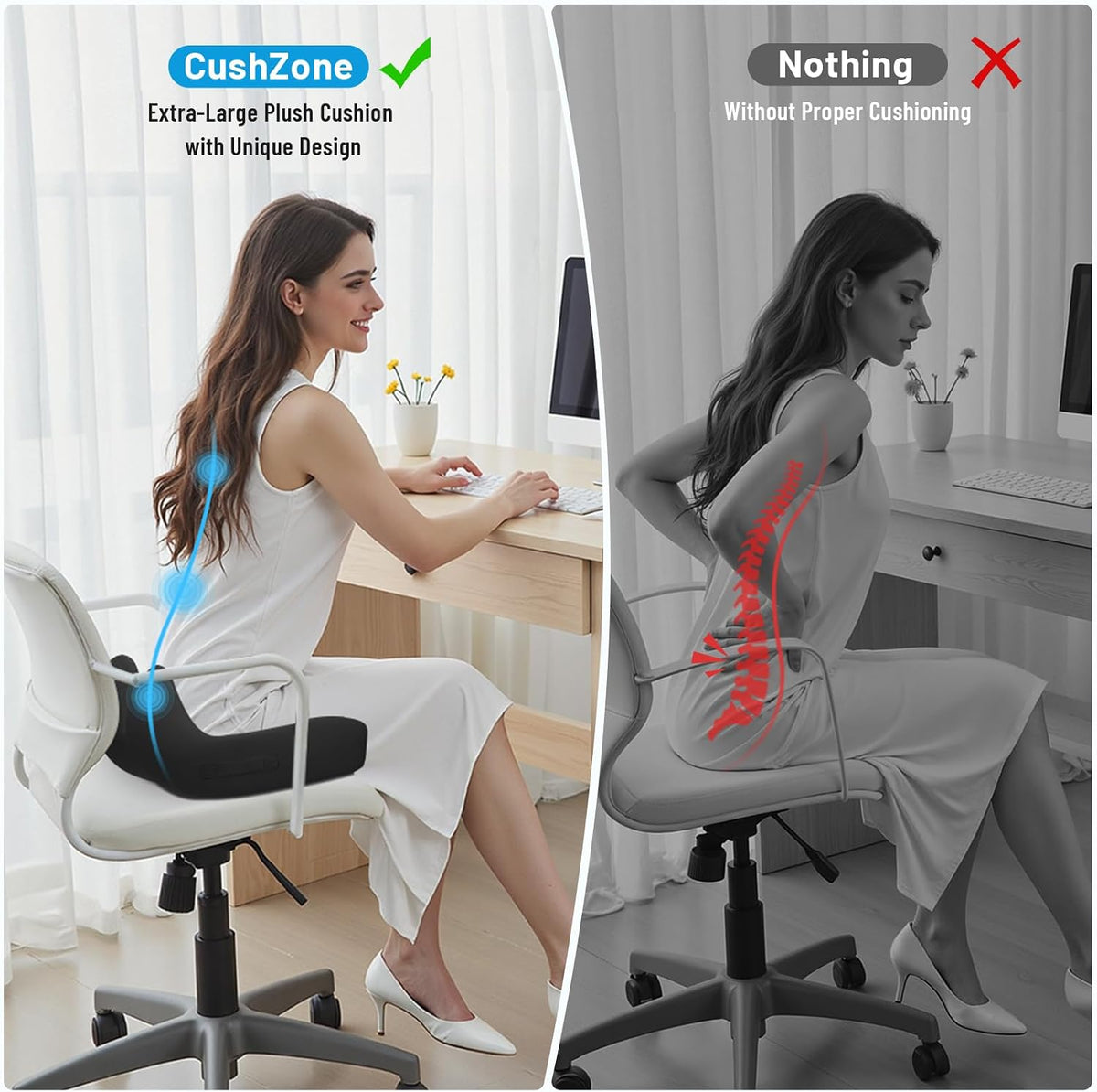 Memory Foam Seat Cushion, Ergonomic Office Chair Cushion for Long Sitting
