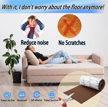 Cuttable Felt Furniture Pads with Sticky Backing,40x4 inch Self Adhesive Felt Sheets,Heavy Duty Felts Strip Roll Felts Tape Protect Hardwood Floors No Scratches No Noise