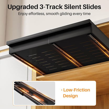 Pull out Cabinet Organizer, 1-Pack Expandable(13.6"-24") Silde out Drawers with Raising Pad for Framed Cabinets, Adjustable Full-Extension Adhesive Roll out Shelves for Kitchen Pantry Home Pot and Pan