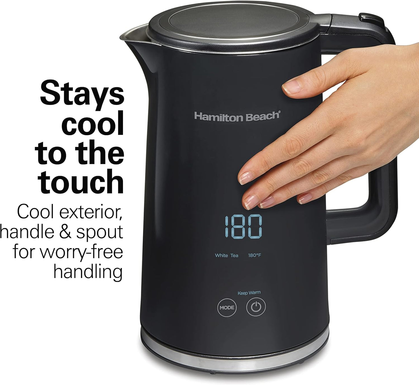 Hamilton Beach Digital Temperature Control Electric Tea Kettle, Hot Water Boiler & Heater 1.7L, 5 Preset Modes + Keep Warm, Fast Boil 1500 Watts, BPA Free, Cool-Touch Exterior, Black (41033) | Fast Boiling 1500 Watts |Temp Control + 5 Presets |