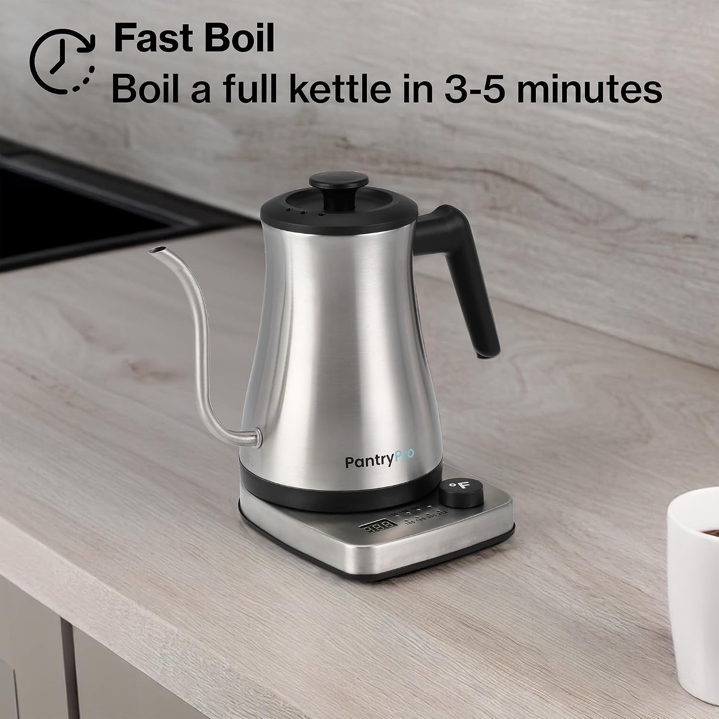 1.0L 1500W Gooseneck Electric Kettle - Stainless Steel Interior - Rapid-Boil - Auto Shut-Off, Boil-Dry Protection, Temperature Control, LED Indicator - Black by The Display Guys
