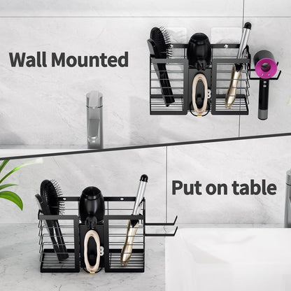 FUNKYLEE Hair Tool Organizer, 3 in 1 Metal Hair Dryer Holder Wall Mounted for Flat Iron, Curling Iron, Straightener, Styling Tools Bathroom Storage and Organizer (Black)