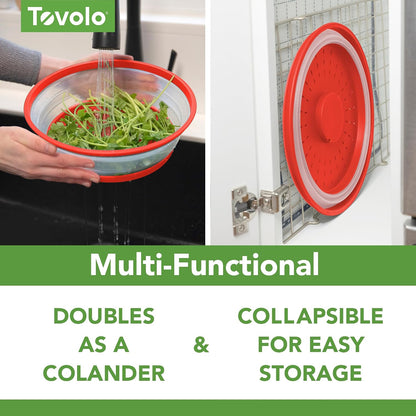 Tovolo Microwave Splatter Cover for Food, Large (Charcoal) - Collapsible & Vented Silicone Splatter Guard Lid - Microwave Plate & Dish Cover with Handle - BPA-Free Kitchen Gadget for Meal Prep
