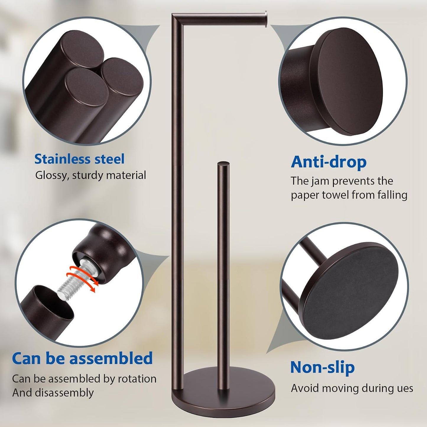 Toilet Paper Holder Stand, Bathroom Free Standing with Storage, Black | Rustproof Toilet Paper Roll Holder for 4 Rolls,with Non-Slip Stable Base,Bathroom Organizers and Storage