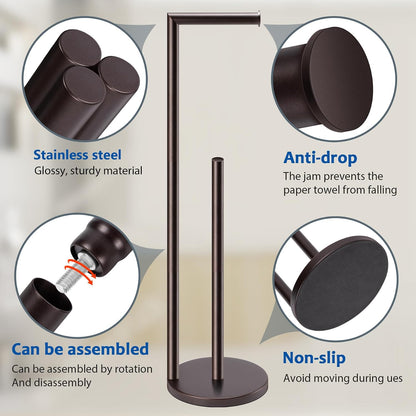 Toilet Paper Holder Stand, Bathroom Free Standing with Storage, Black | Rustproof Toilet Paper Roll Holder for 4 Rolls,with Non-Slip Stable Base,Bathroom Organizers and Storage