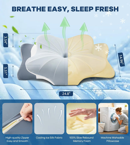 DONAMA Contour Cervical Neck Pillow for Neck Pain Relief | Queen,Ergonomic Dual-Height,Odorless Memory Foam,Side/Back/Stomach Sleepers,Cooling Hypoallergenic Cover,OEKO-TEX Certified