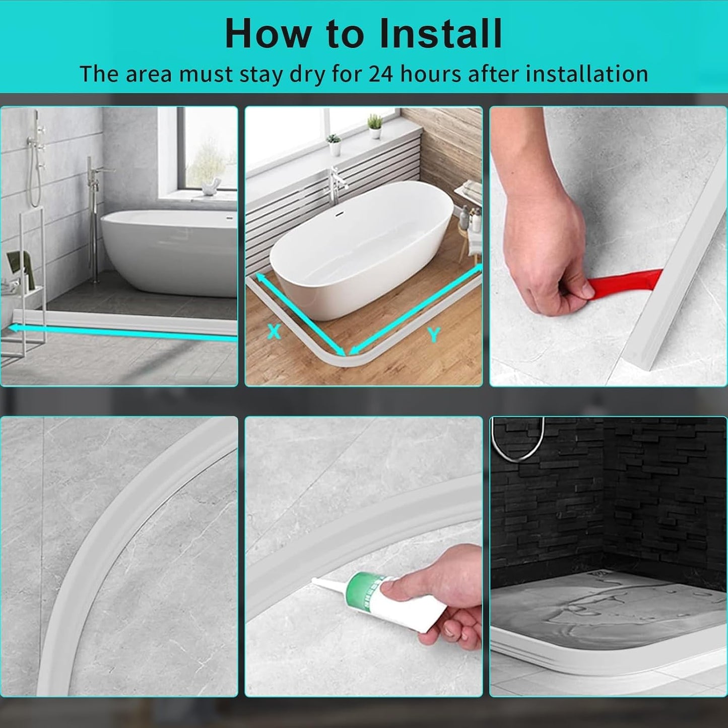 3ft/5ft/6ft/8ft10ft Collapsible Shower Threshold Water Dam Water Barrier for Shower and Water Stopper Keeps Water Inside Water Threshold for Wet and Dry Separation (3ft, Clear)