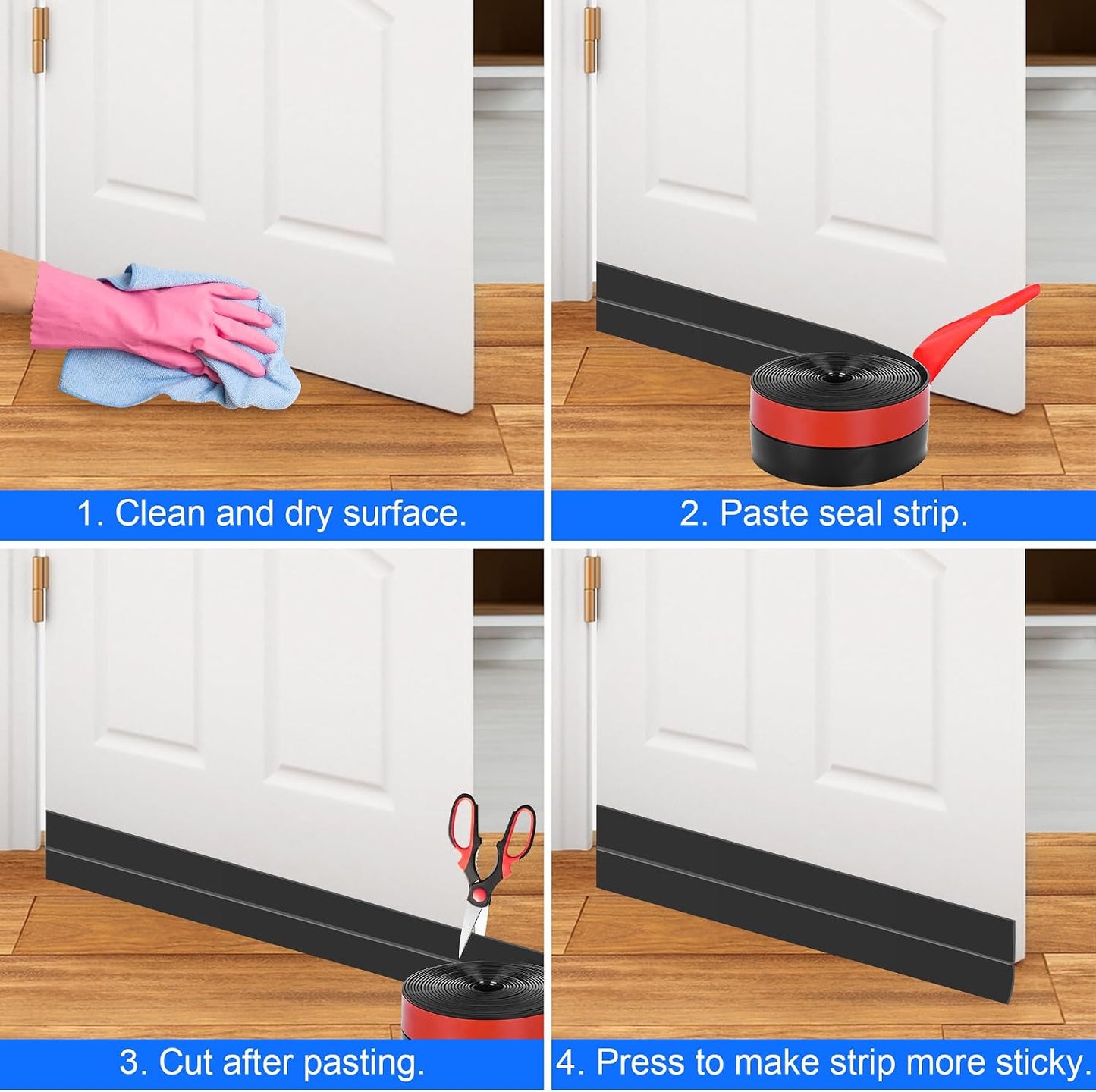 ToLanbbt Weather Stripping Silicone Door Seal Strip 2 in x 10 ft Door Draft Stopper Self Adhesive Tape, Side & Bottom Gaps Insulation Seal for Glass Shower Sliding Window, Black