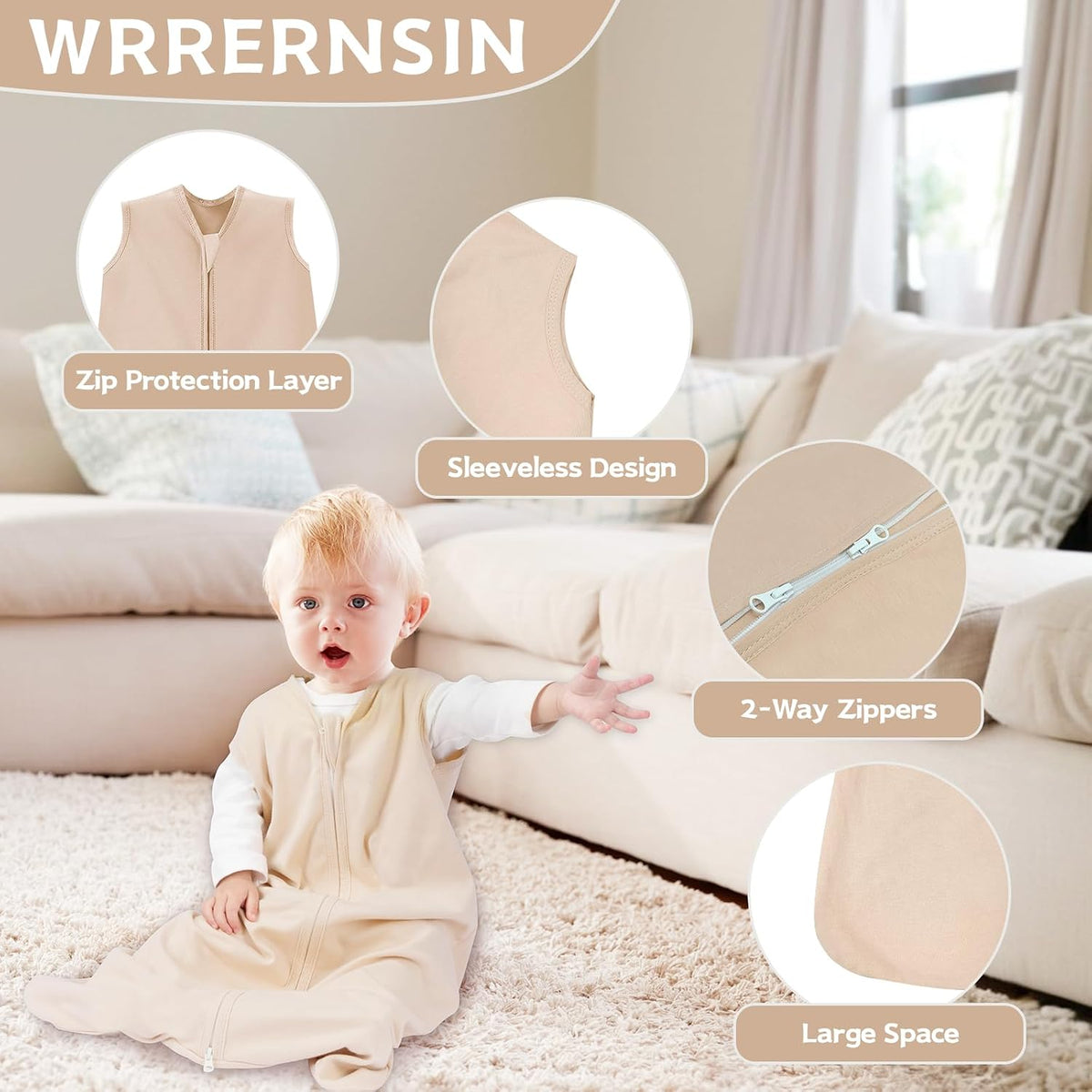 Baby Sleep Sack 0-6 Months, 100% Cotton Wearable Blanket, 0.5 Tog, 3 Pack