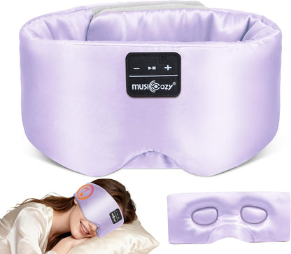 MUSICOZY 3D Mulberry Silk Sleep Mask Bluetooth 5.4 Headphones Full Coverage | Luxury Silk Eye Mask with Blackout Design Ultra Thin Speakers, Side Sleeper Comfort for Travel Relaxation Gifts for Men Women