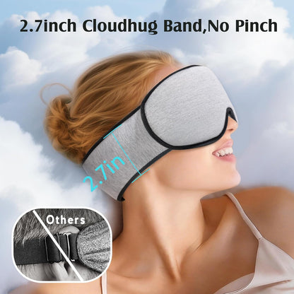 YFONG Sleep Mask for Side Sleepers Women Men, Soft & Breathable Bamboo Viscose Eye Mask for Sleeping, 100% Blackout 3D Eye Cover, Wider Adjustable Hook & Loop Straps for Ultra Comfort, Light Gray