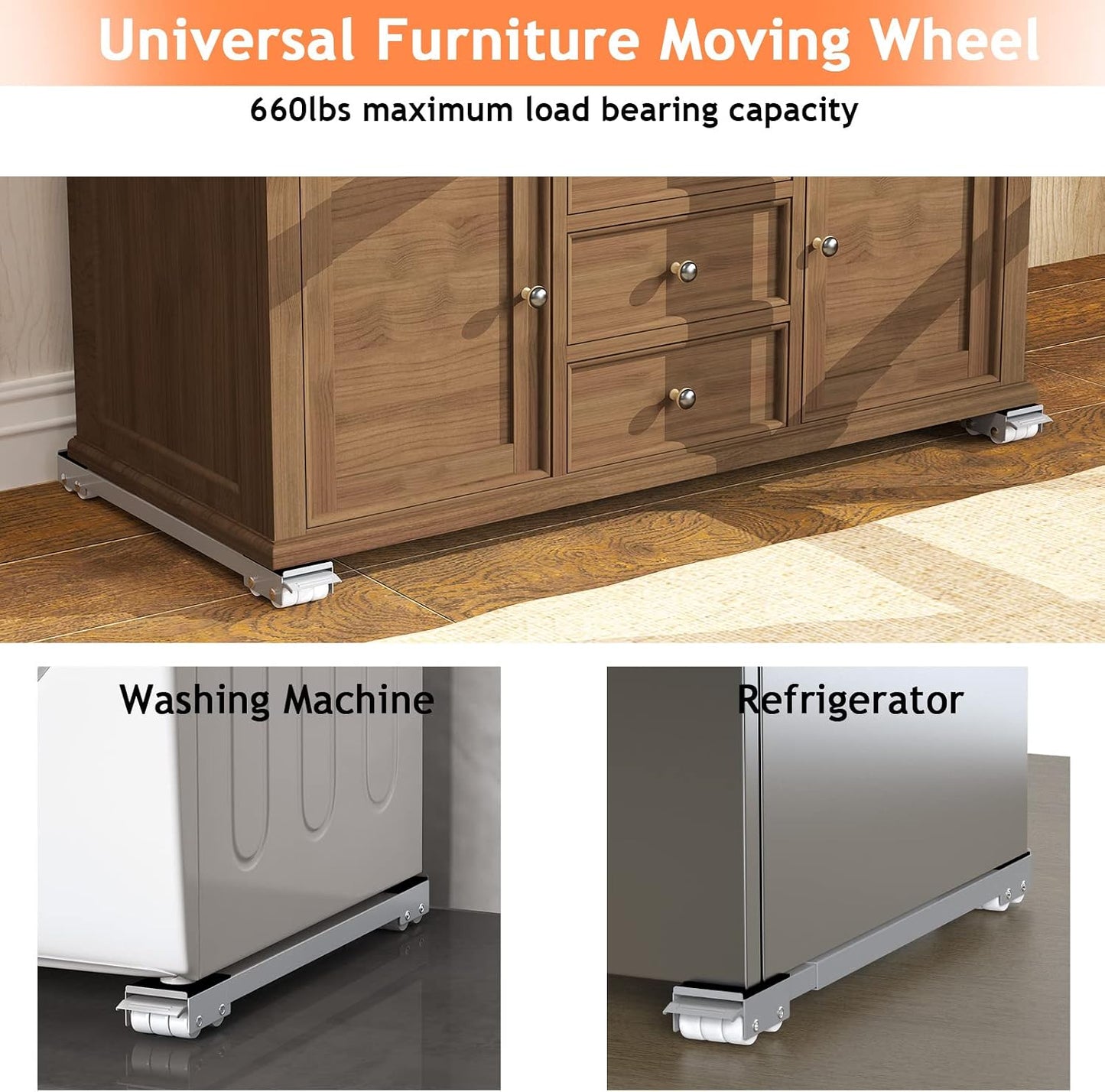 Ronlap Furniture Washing Machine Dolly Extendable Appliance Rollers, White | Heavy duty stand wheels for washing machine, refrigerator. Low profile mover dolly for washer and dryer, fridge & appliances