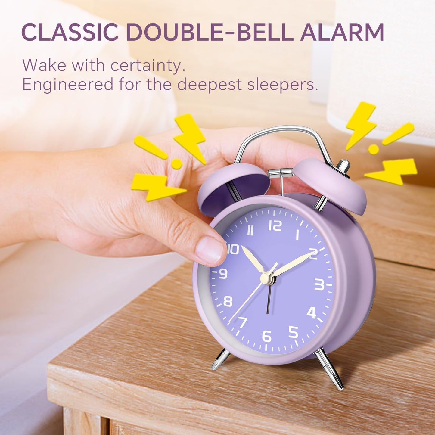 4.5" Metal Loud Alarm Clock for Heavy Sleepers Adults, Analog Battery Operated Alarm Clock with Bells Glow in Dark Numbers, Silent Old School Bedside Desk Clock for Bedroom Office Kids, Black