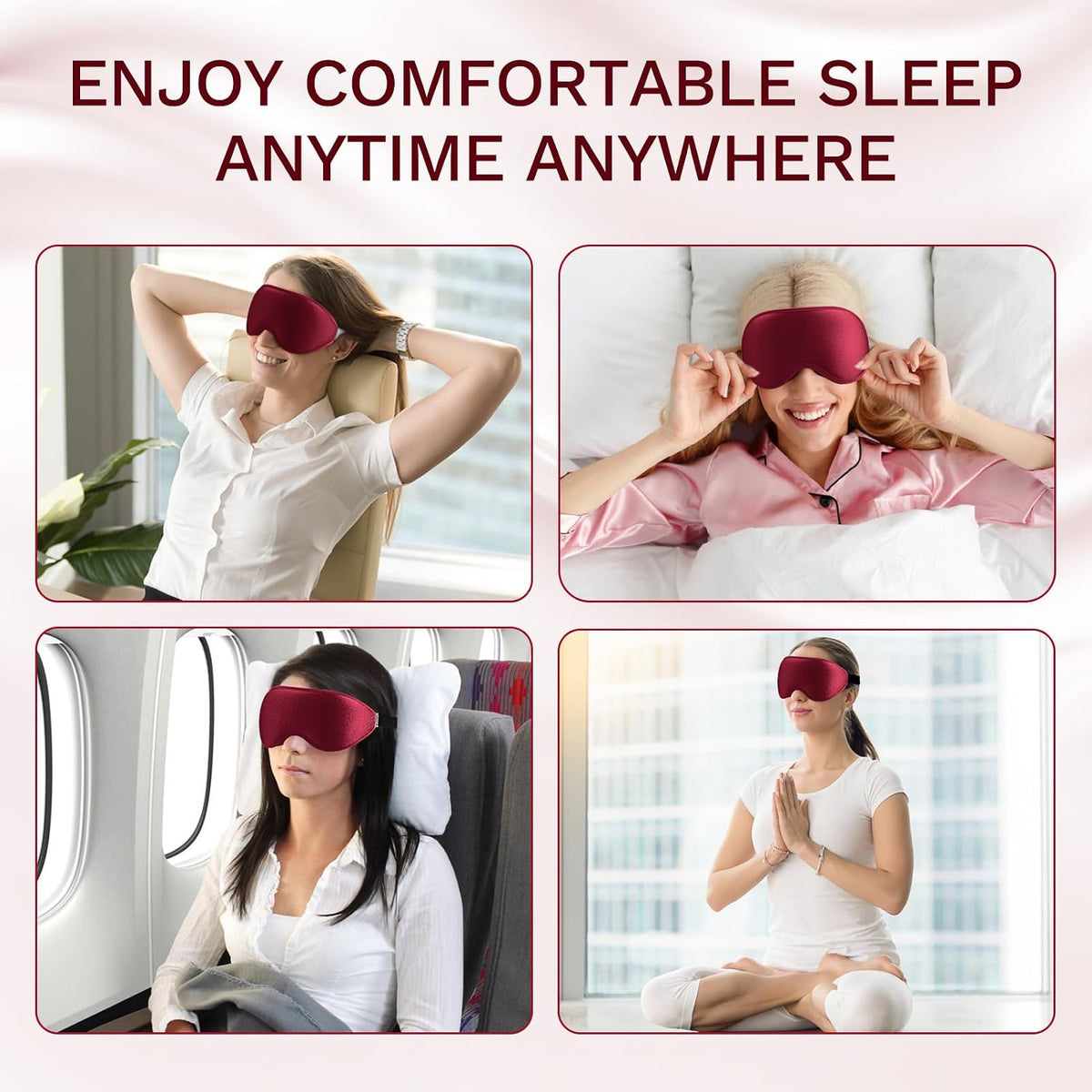 FlyCoco 99% Fully Block Out Light Eye Sleep Mask, 3D Deep Contoured Eyes Cover Zero Pressure, Long Lash Extension Eyes Mask with Adjustable Straps for Sleeping Travel Home Nap Rest Women Men (Pink)