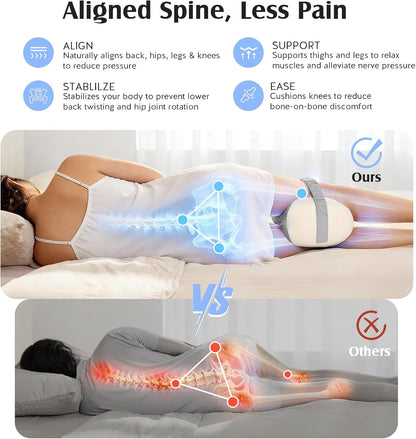 YFONG Knee Pillow for Side Sleepers, Breathable Memory Foam Leg Pillow Grey | Adjustable & Detachable Strap, Ergonomic Support for Back, Hip, Knee, Pressure Relief