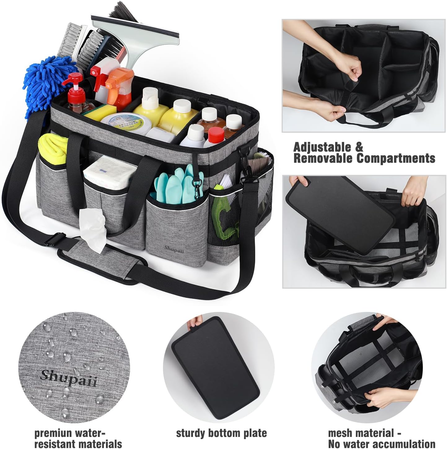 Wearable Cleaning Caddy Bag, Cleaning Caddy Supplies Organizer with Handles for Cleaners & Housekeeper, Under Sink & Car Cleaning Tool Organizers Bag with Adjustable Shoulder Strap&Waist Belt
