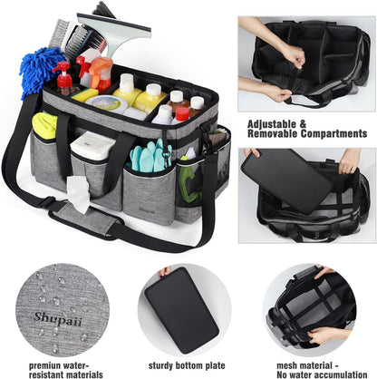 Wearable Cleaning Caddy Bag, Cleaning Caddy Supplies Organizer with Handles for Cleaners & Housekeeper, Under Sink & Car Cleaning Tool Organizers Bag with Adjustable Shoulder Strap&Waist Belt