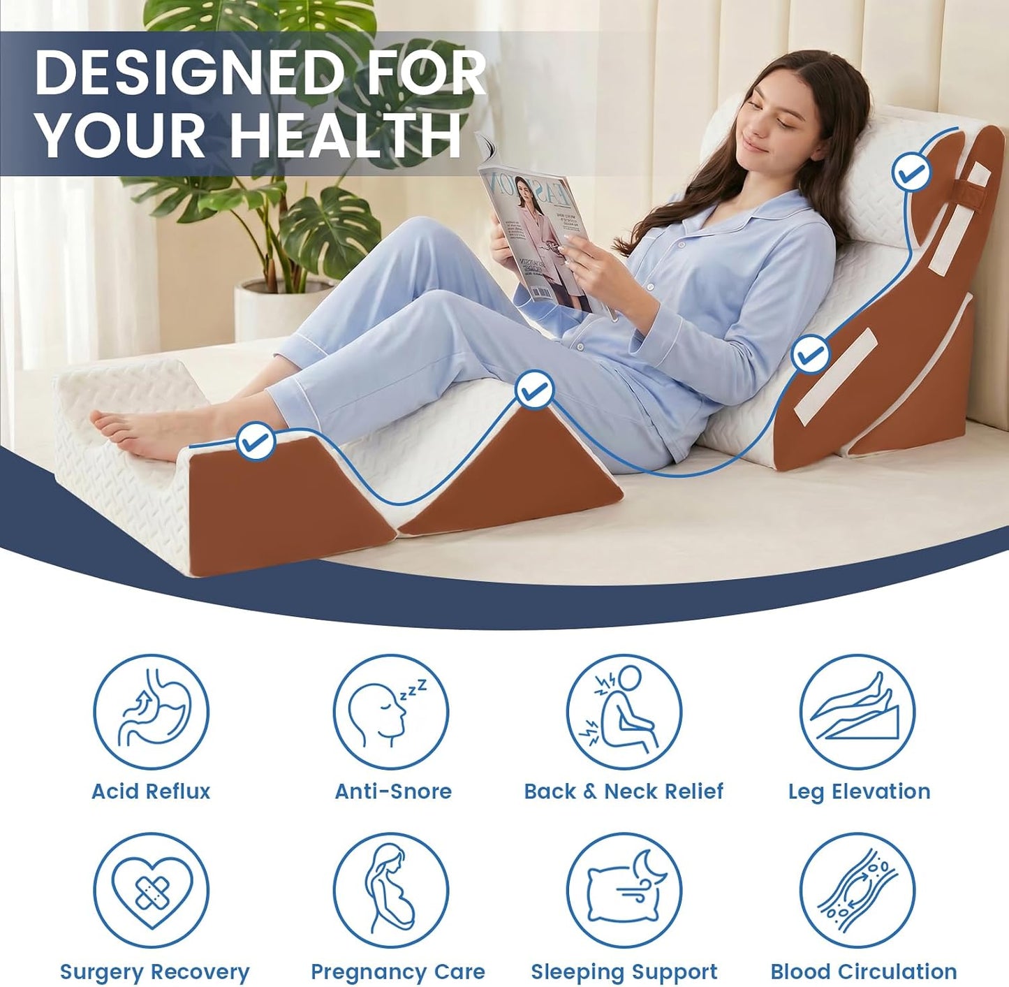 5PCS Wedge Pillow Set for After Surgery, Adjustable Orthopedic Foam Bed Wedge Pillow for Acid Reflux, GERD & Heartburn Relief, Back & Leg Elevation Support for Sleeping & Sitting Up, White Grey