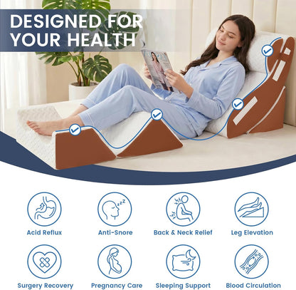 5PCS Wedge Pillow Set for After Surgery, Adjustable Orthopedic Foam Bed Wedge Pillow for Acid Reflux, GERD & Heartburn Relief, Back & Leg Elevation Support for Sleeping & Sitting Up, White Grey