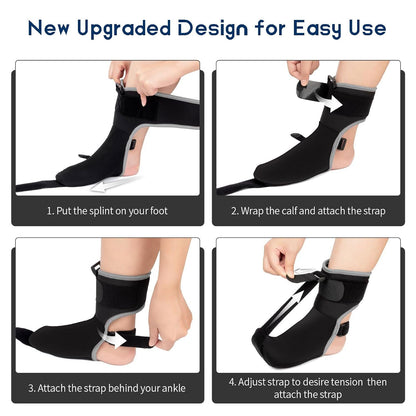 Adjustable Night Splint for Foot Drop & Plantar Fasciitis Relief, Soft Breathable Ankle Brace Support with Massage Ball for Achilles Tendonitis, Heel Spur, Flat Arch