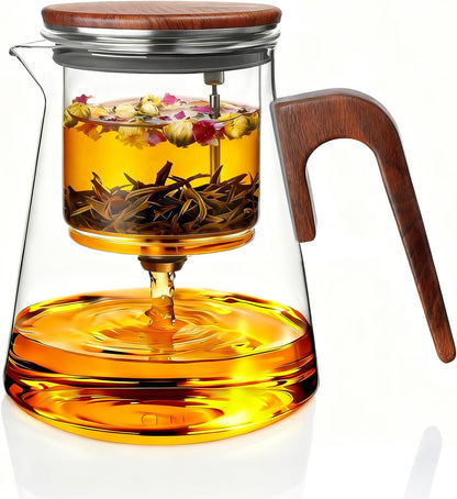 ZENS Magnetic Glass Infuser Teapot for Loose Tea, 27oz Walnut Wood Handle | Magic Teapot with Infuser, Echanted Tea Maker, Mess-Free Loose Leaf Tea Diffusers for Tea lover Gifts
