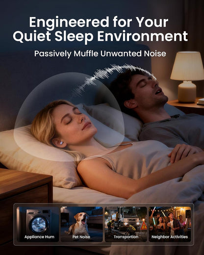 Ear Plugs for Sleeping Comfortable Mid Noise Cancelling Earplugs | All-night Wear without Ear Pain for Side Sleeper Patent Qufits Eartips 23dB Reusable Earplugs for Sleep, Travel - Black