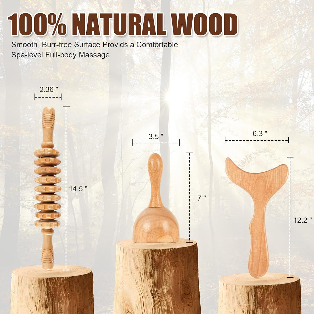 KintKita Wood Therapy Massage Tools,Wooden Lymphatic Drainage Massager, Cellulite Remover Body Sculpting Tool for Cellulite Reduction,Muscle Tension Release,Body Contouring-12 * 6 in