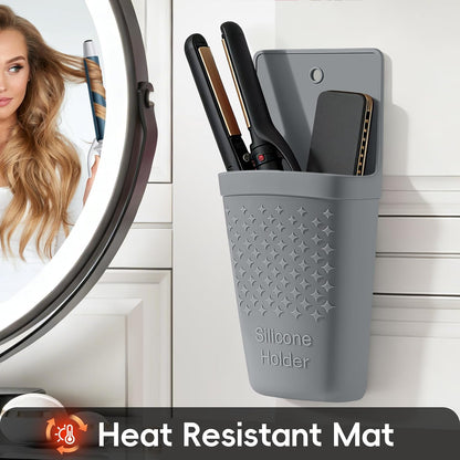 ZAKRA Curling Iron Holder,Heat Resistant Silicone Holder for Flat Iron,Hair Straightener,Hot Hair Tools,Vanity Accessories Organizer.(Grey)