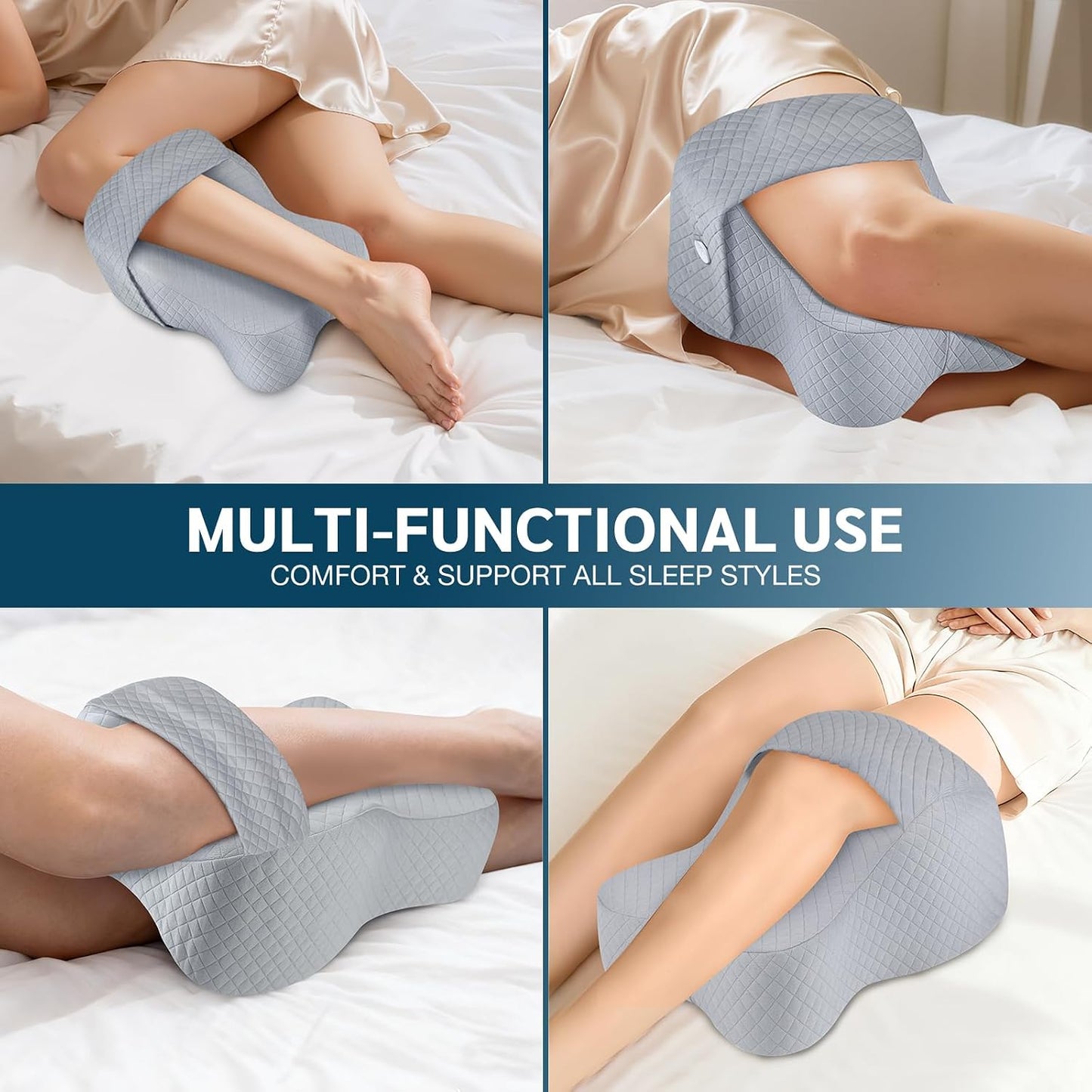 Knee Pillow for Side Sleepers Hip Pain Relief,Leg Pillow for Side Sleeping w/ Adjustable Strap,Sciatica Back Pain Relief,Pillow for Between Knees|leg While Sleeping,Knee Pillow Support Spine Alignment