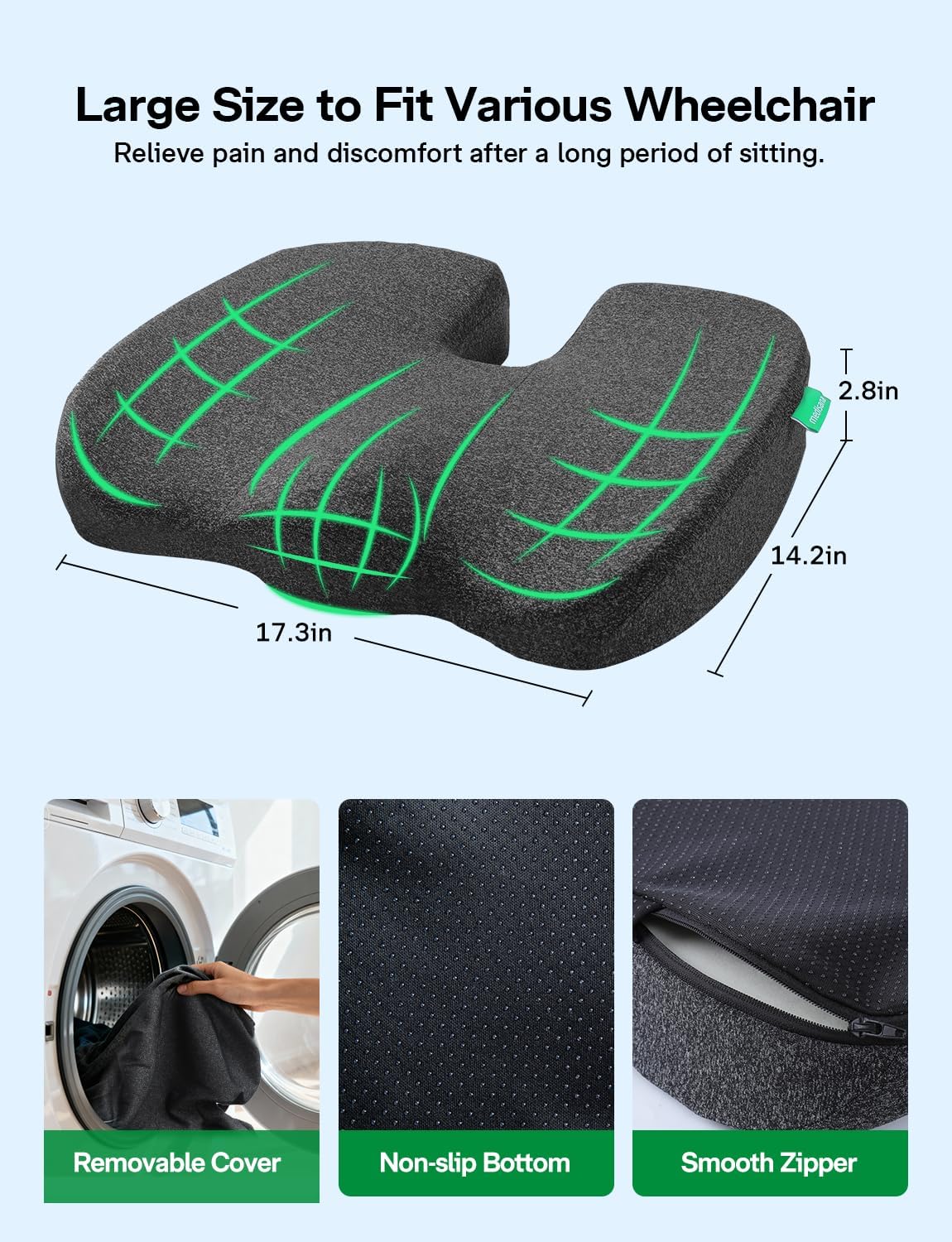 Medisana Gel Wheelchair-Seat-Cushions for Pain Relief, GC 100 Cooling-Cushions for Tailbone, Sciatica, Back & Hip Support and Pressure Sore, Ergonomic Office Chair Cushion for for Seniors and Adults