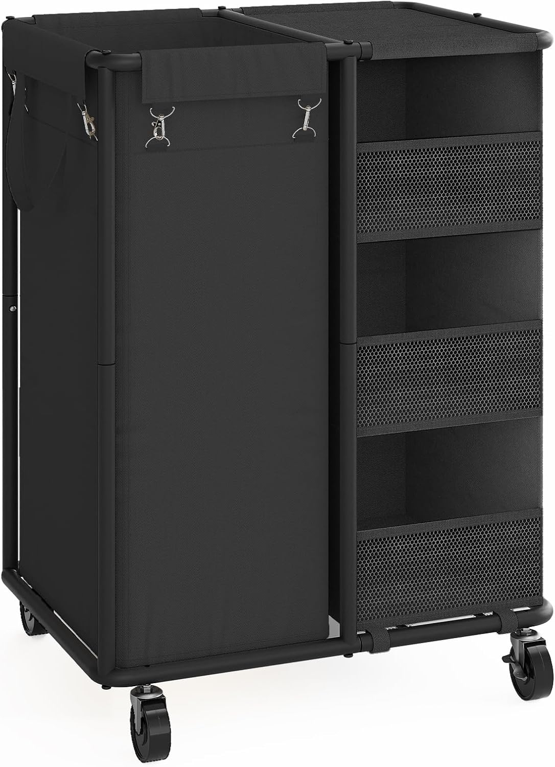 WOWLIVE Laundry Sorter 2 Section, 200L Rolling Laundry Hamper with Wheels | Laundry Cart with Steel Frame, Laundry Basket with Hanging and Removable Bag, Storage Unit Basket Organizer for Dorm, Beige