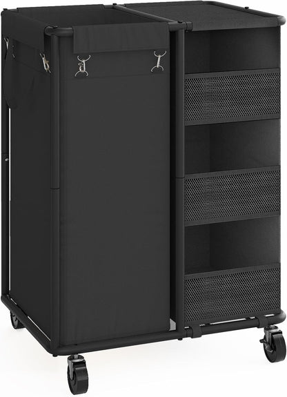 WOWLIVE Laundry Sorter 2 Section, 200L Rolling Laundry Hamper with Wheels | Laundry Cart with Steel Frame, Laundry Basket with Hanging and Removable Bag, Storage Unit Basket Organizer for Dorm, Beige