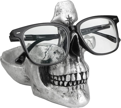 Mrlikale Skull Glasses Stand Holder, Creative Eyeglasses Holder | Sunglasses Spectacle Display Rack, Key Holder Resin Sculptures for Entryway, Home, Office, Desk, Nightstand (Gold)
