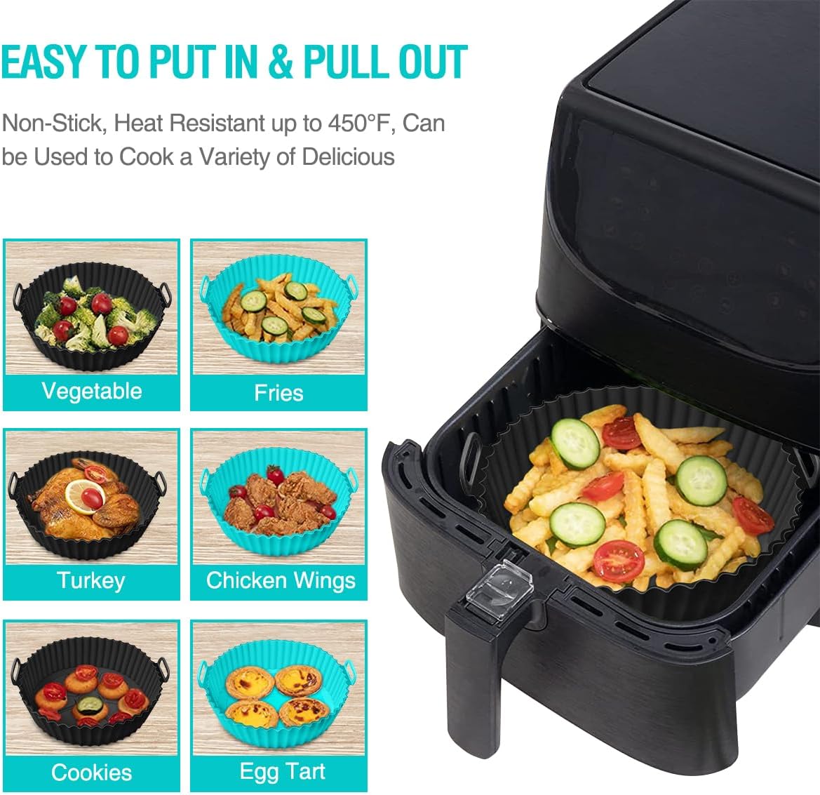 Silicone Air Fryer Liners for Ninja AF101 4QT AF141 5QT AF150 AF161 XL MAX 5.5QT for Ninja Foodi and Most 3-5 Quart Airfryers, Air Fryer Oven Microwave Accessories, Better than Disposable Paper Liner