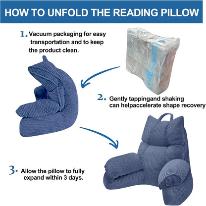 Reading Pillow for Bed with Arms, Back Support, Memory Foam（Grey Black） | Reading Pillow for Bed with High Arm Rests, Back Support Pillow for Sitting Up, Shredded Memory Foam for Reading, TV & Gaming