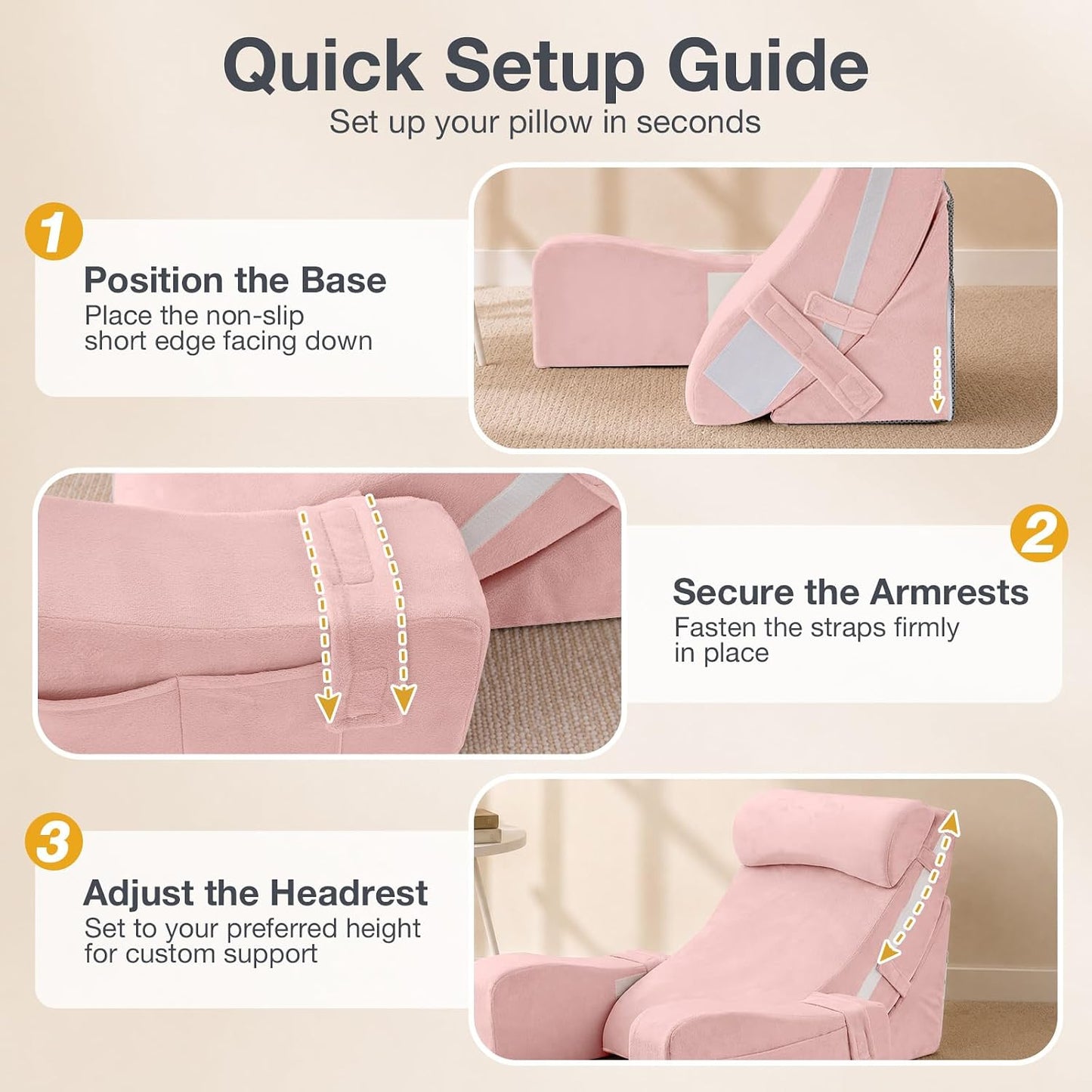 Sasttie 15-25 inch Adjustable Reading Pillow with Armrests, Dark Grey | Back Rest Pillow with Secure Side Straps, Memory Foam Back Support Cushion Bed Chair for Reading, Gaming & Relaxing