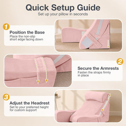 Sasttie 15-25 inch Adjustable Reading Pillow with Armrests, Dark Grey | Back Rest Pillow with Secure Side Straps, Memory Foam Back Support Cushion Bed Chair for Reading, Gaming & Relaxing