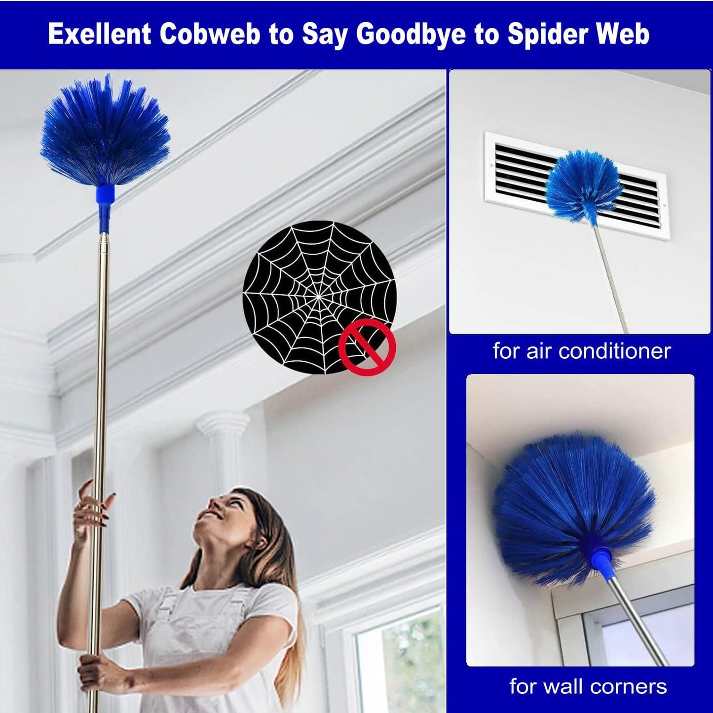 Retractable Gap Dust Cleaner Under Appliance Microfiber Duster Dust Brush with Extension Pole (36 to 49 inches) Cleaning Duster for Bed High Ceilings Furniture Bottom Household Gap Duster Gray