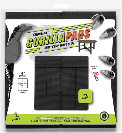 Slipstick GorillaPads CB144 Non Slip Furniture Pads/Grippers (Set of 8) Furniture Feet Floor Protectors, 2 Inch Round, Black