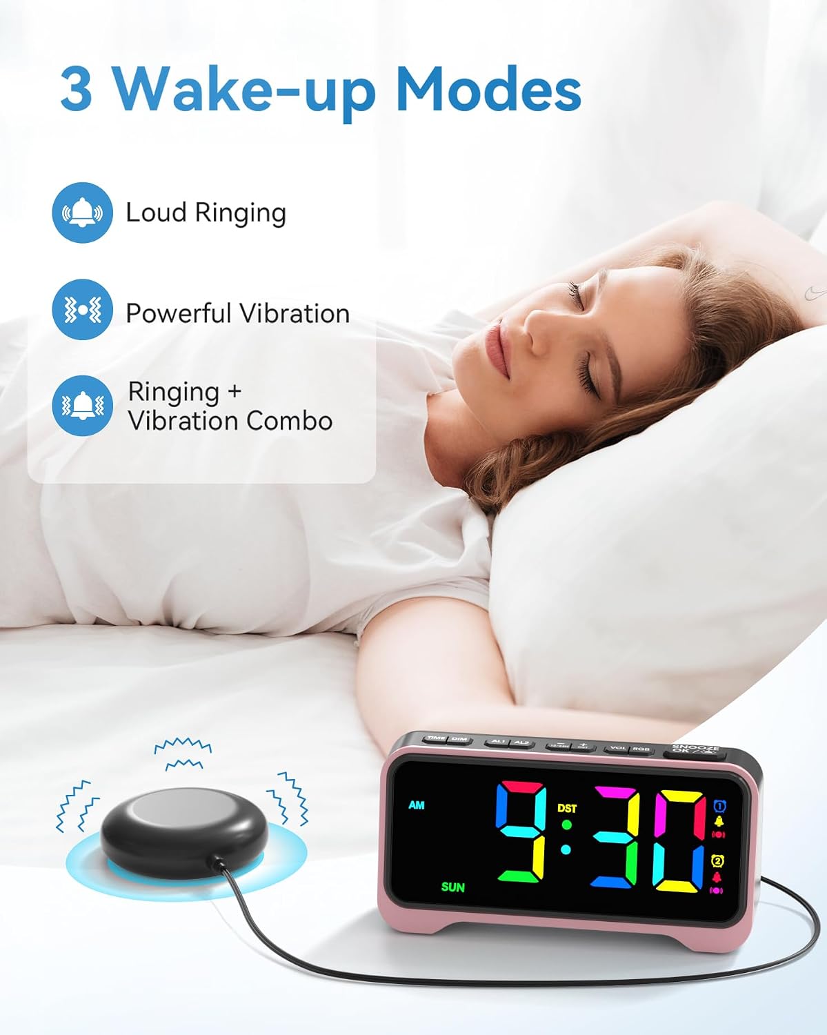 Loud Alarm Clock for Heavy Sleepers Adults, Bed Shaker Alarm Clock