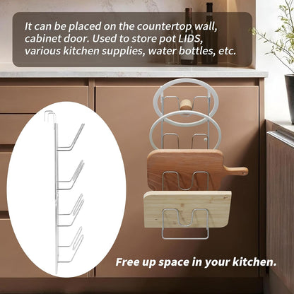 4 Tier Lid Organizer, Wall Mounted Pot Cover Rack, Lid Holder | No Drilling, Stainless Steel, Lid Holder for Kitchen Cabinet
