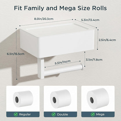 FORIOUS Toilet Paper Holder with Shelf, Wall-Mounted Modern Wipes Dispenser | Brushed Nickel | Toilet Paper Holder with Storage for Bathroom | Fits Wipes, Sanitary Napkin, Tampon | 8.0"x5.3" Large Shelf