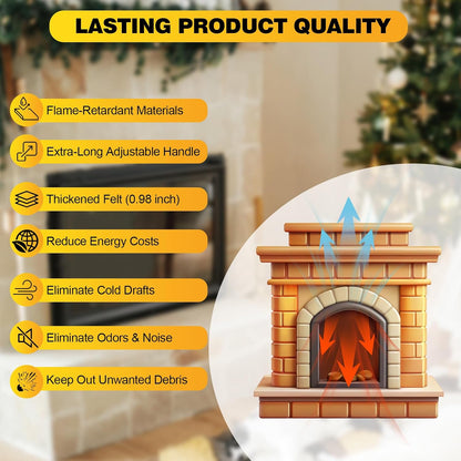 Chimney Flue Plug for 8" x 32" Rectangular Chimney Flue, Fireplace Draft Stopper, Energy-Saving Chimney Damper, Blocks Odors & Debris
