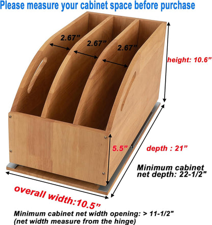 DINDON Pull Out Cabinet Organizer for Pans, Pot lid, Cookie Sheet, Cutting Board, Baking Tray, Slide Out Kitchen Cabinet Storage Organizer, 10.5''W X 21"D X 10.6"H, Wood