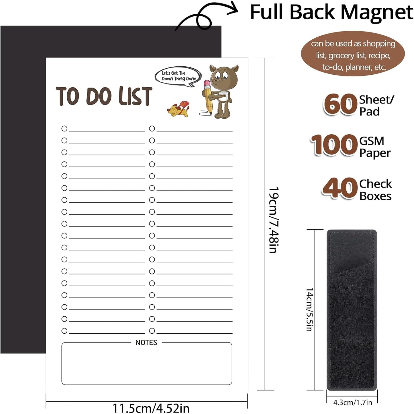 Thboxes 2 Pack Grocery List Magnet Pad for Fridge, 120 Sheets, Pen Holder | 4.5x7.5In Magnetic Grocery List Pad for Fridge, Full Back Shopping Checklist, Notepad for Kitchen, Home Office, Parents, Kids