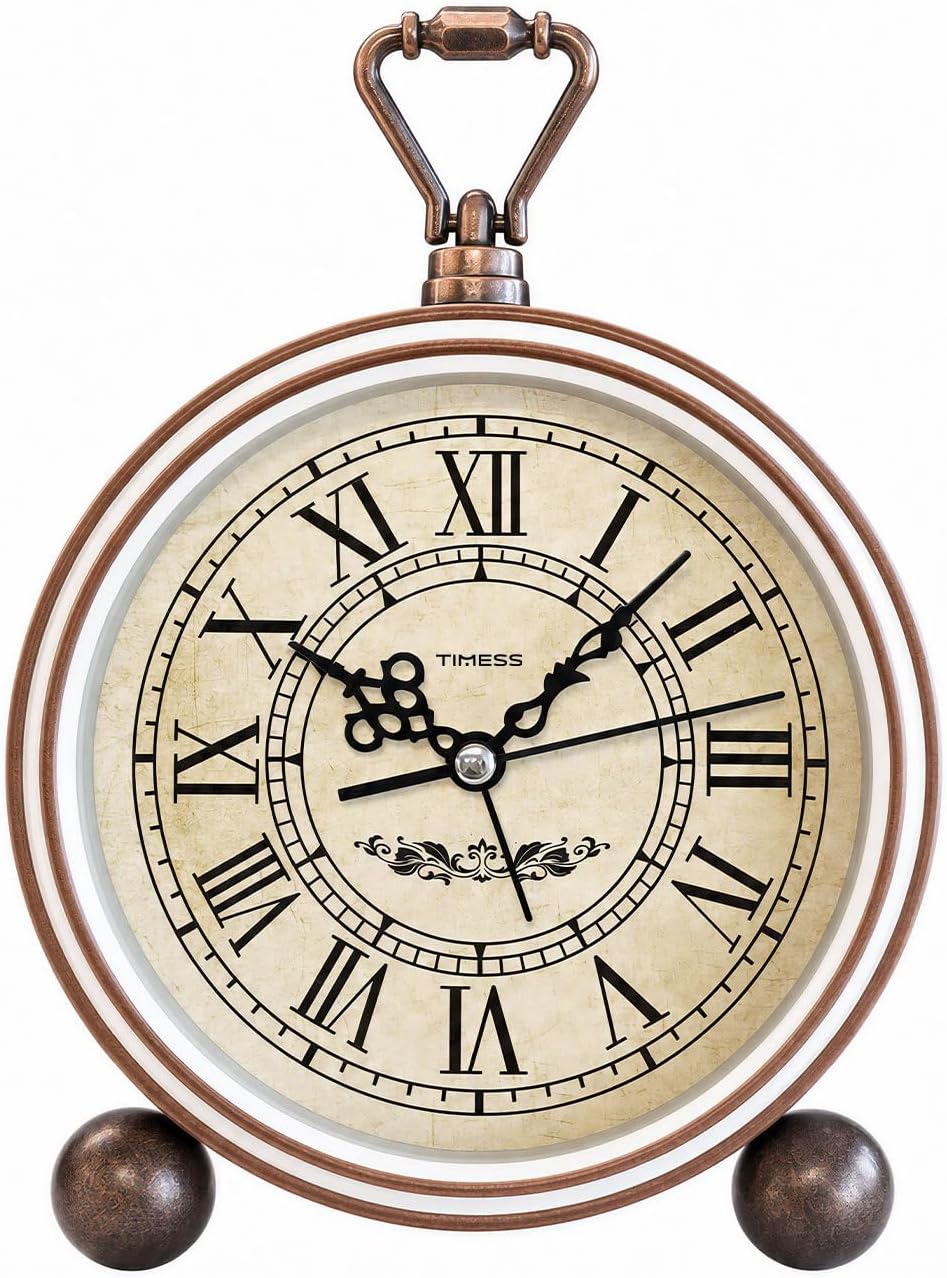 TIMESS 4.3-Inch Vintage Analog Alarm Clock, Silent Non-Ticking, Brown