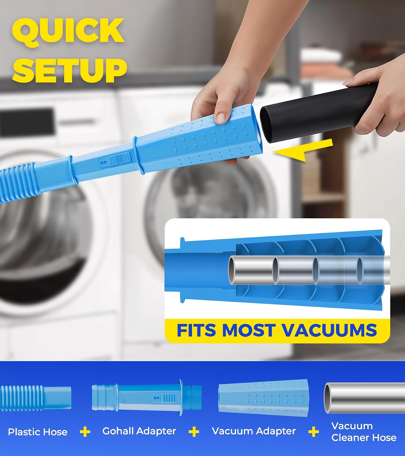 Dryer Vent Cleaner Kit - Flexible Dryer Lint Vacuum Hose Attachment | Lint Remover Compatible with All Vacuum Cleaner Laundry Room (Blue)