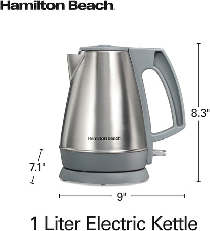 Hamilton Beach 1 Liter Electric Tea Kettle, Water Boiler & Heater | Fast Boiling 1500 Watts | BPA Free | Cordless Serving | Auto-Shutoff & Boil-Dry Protection | Cord Wrap | Stainless Steel