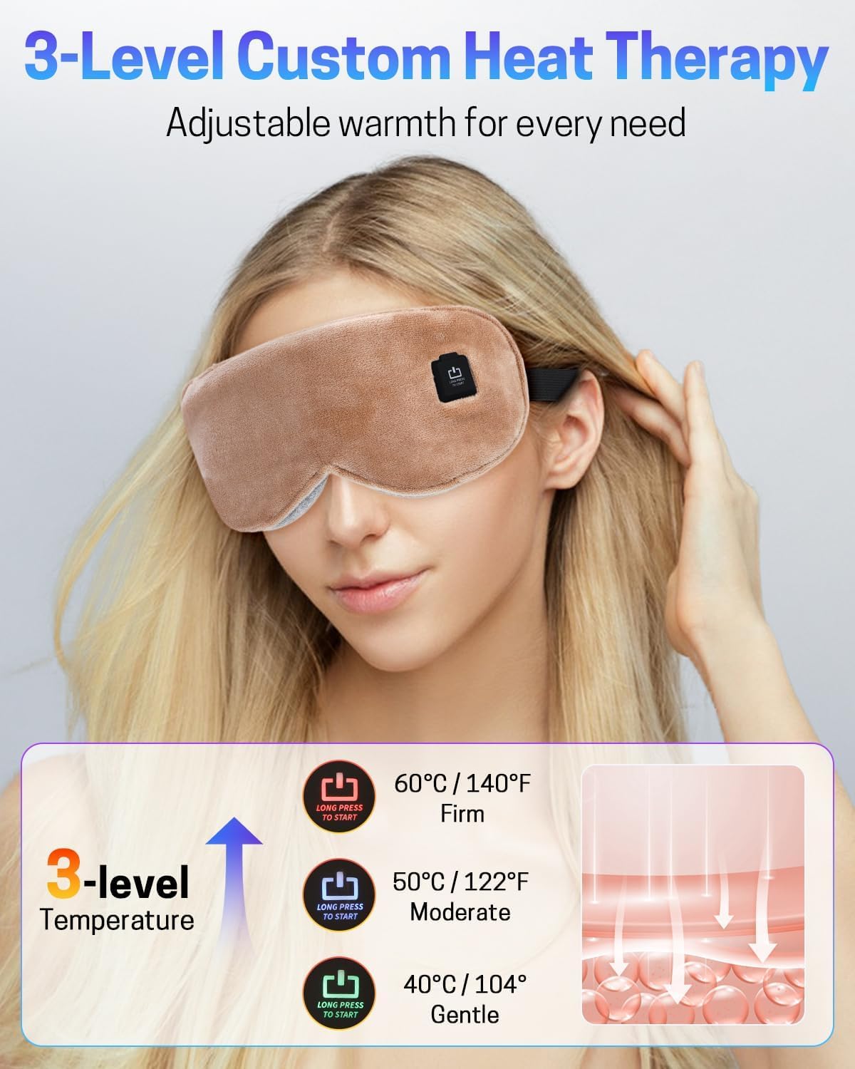 Heated Eye Mask for Dry Eyes, Stye Relief and Improved Sleep - Cordless Rechargeable Warm Compress with Graphene Heating, 3 Temp Settings, Auto Shut-Off, Washable Sleep Mask for Travel