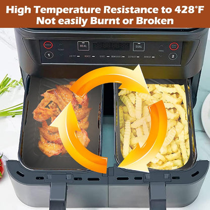 CEGOUT 2PCS Non-Stick Silicone Air Fryer Liners for Ninja DZ201/DZ401 DZ550 8-10 QT, COSORI 2 Basket Air Fryer, Baking Tray, Air Fryer Accessories
